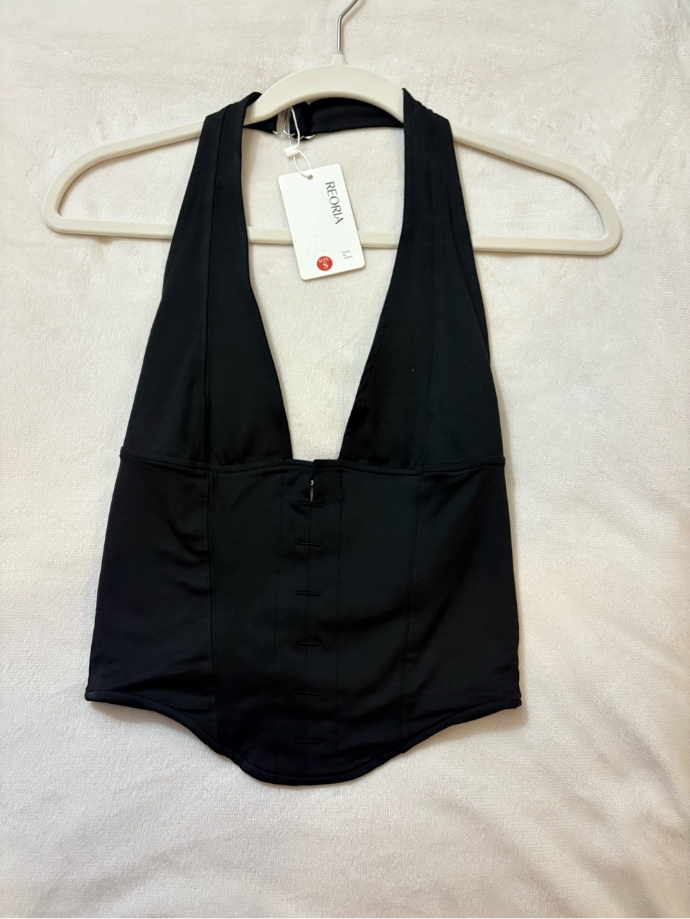 NWT Black Corset Style Halter Top with adjustable strap